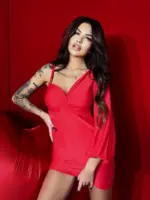 Sukienka z jednym rękawem NB Fepia czerwona