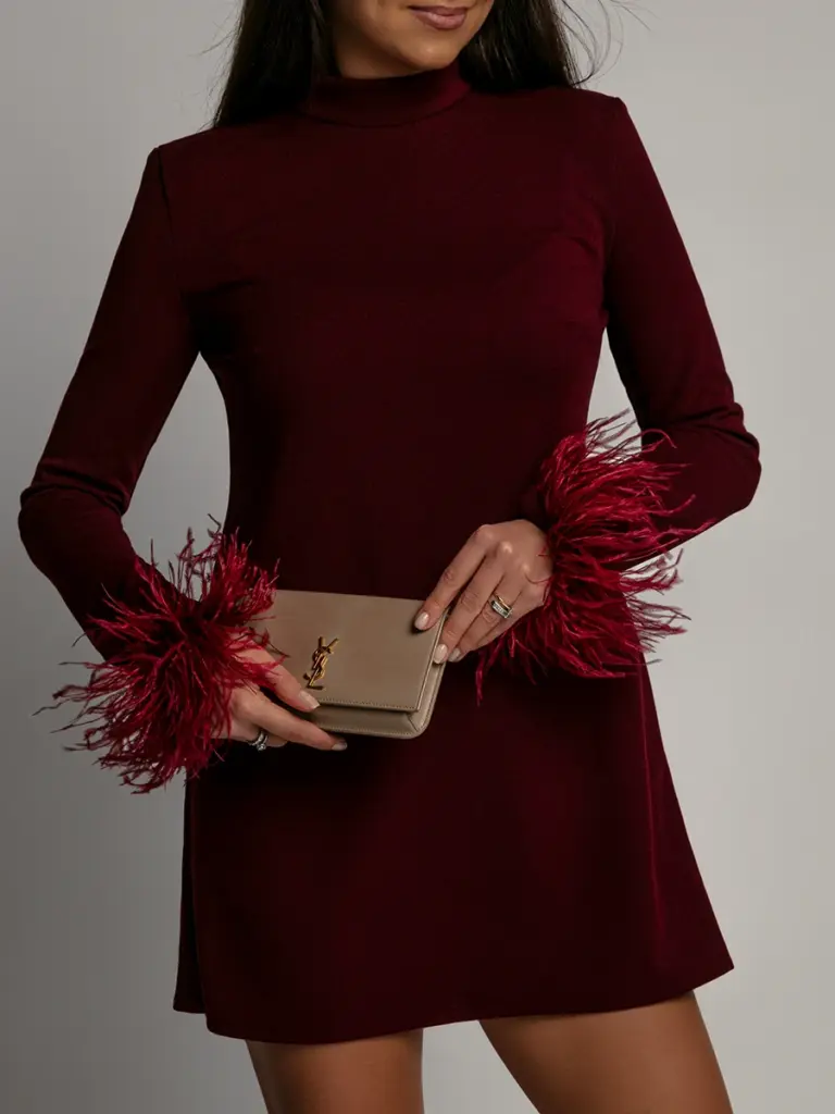 Sukienka z piórami NB Merelli bordowa