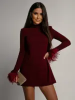 Sukienka z piórami NB Merelli bordowa