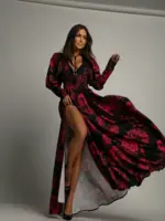 Sukienka maxi w róże NB Mezevi czarna bordo