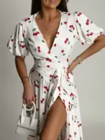 Sukienka maxi w wisienki Cherry biała nikolab