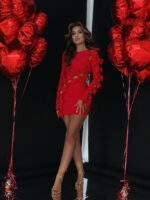 Sukienka mini z kokardkami NB Fobbo czerwona - obrazek 2