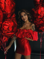 Sukienka satynowa NB Rora czerwona - obrazek 2