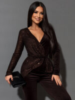 Kombinezon wieczorowy NB Iluzja brązowy - obrazek 2