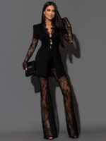 Komplet elegancki ze spodniami koronkowymi NB Manilo czarny - obrazek 2