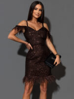 Sukienka cekinowa z piórami NB Carmello brązowa - obrazek 2