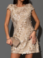 Sukienka cekinowa mini NB Poppo beżowa - obrazek 3