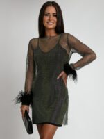 Sukienka błyszcząca z piórami NB NightShade czarna - obrazek 2